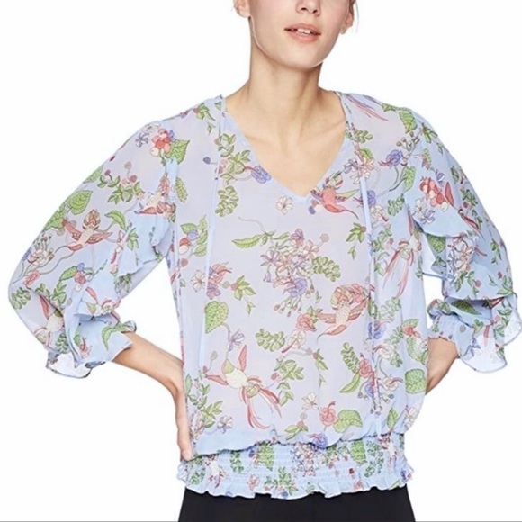 NWT Nanette Lepore Blue Paradise Dreaming Sheer Blouse Top Size Medium - Picture 1 of 13